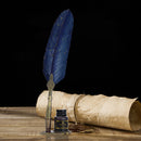 Retro Calligraphy Feather Dip Pen with 2 Nib Set Writing Gift (Navy Blue) Newly