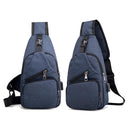 Sports Men Chest Pack Canvas USB Charging Shoulder Handbag/Dark Blue