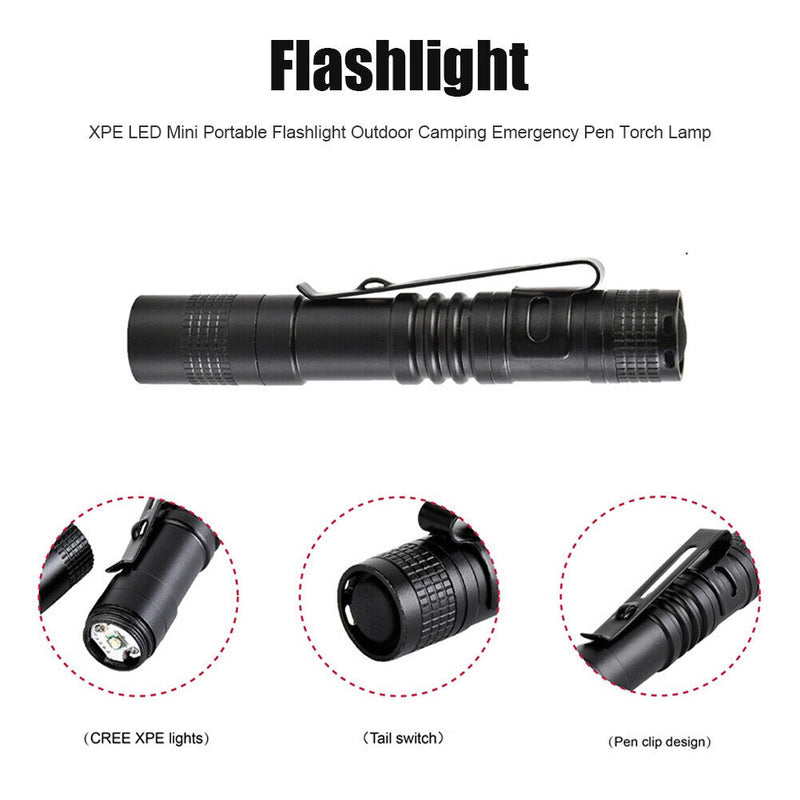 LED Flashlight Outdoors Mini Torch Pen Lamp for Camping Hiking Battery Powere