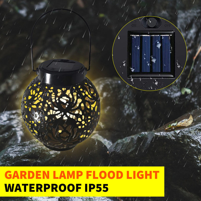 LED Metal Solar Lantern Light Waterproof Hollow Projection Lamp (Black) Newly