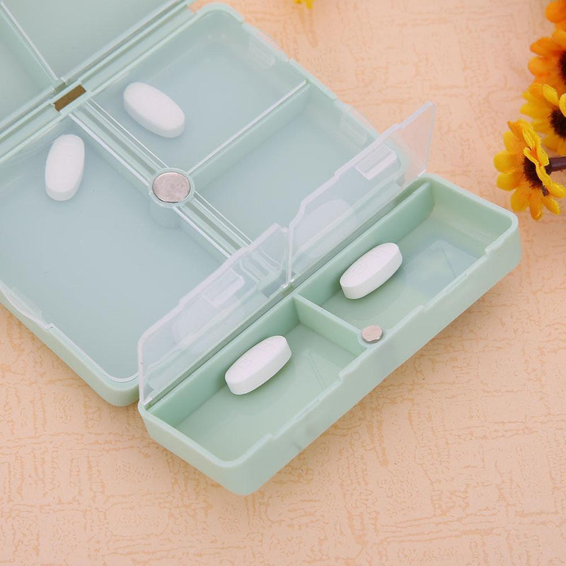 7 Grids Weekly Pill Box Magnet Lid Tablet Storage Box Pill Splitter (Green)