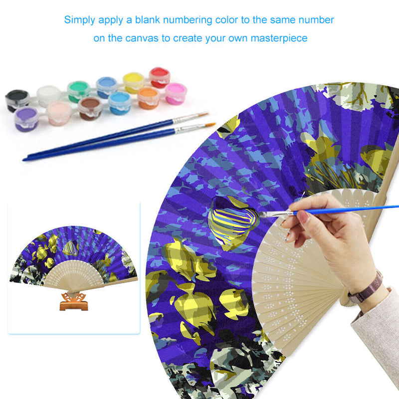 Small Yellow Croaker Oil Paint Folding Fan By Numbers DIY Digital Oil Painting