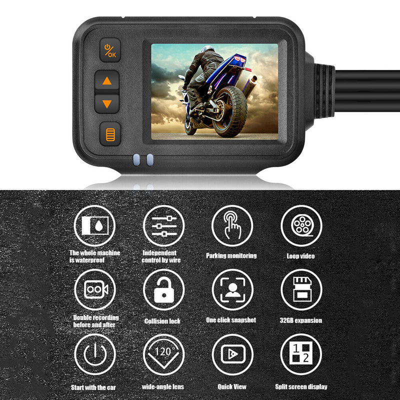 SE30 Motorcycle Dash Cam Front + Rear Dual Channel DVR with 2 inch Display Newly