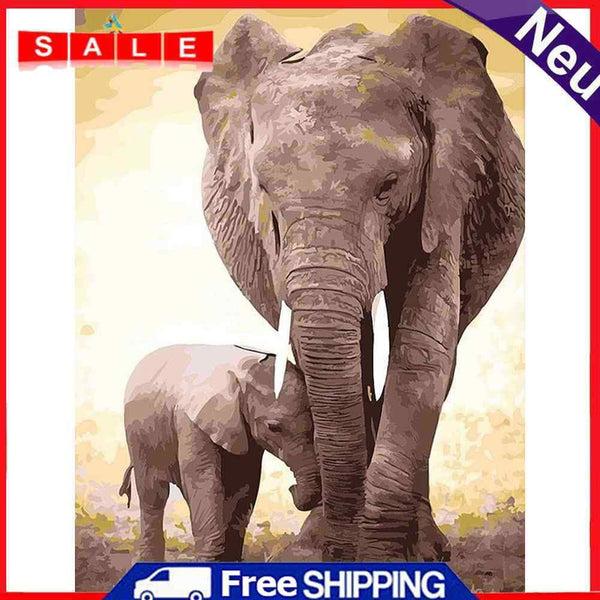 DIY Hand Painted Paint By Numbers Oil Canvas Pictures Elephant Kit for Room