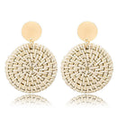 Rattan Earrings Geometric Woven Wicker Boho Beach Dangle Earrings (Round) Newly