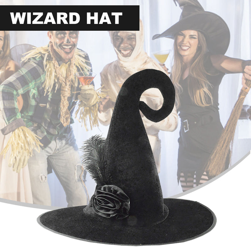 Halloween Witch Hat Pointed Velvet Witch Hat with Flower Woman Costume Props