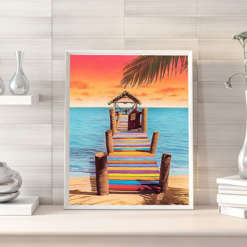 Seaside Step Drawing Frameless DIY Oil Paint by Numbers Canvas Home Decor