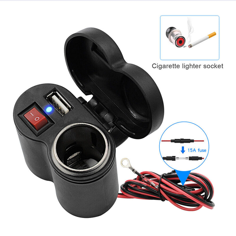 CS-313G1 Waterproof Motorcycle 2A USB Charger Adapter 12V DC Outlet with Switch