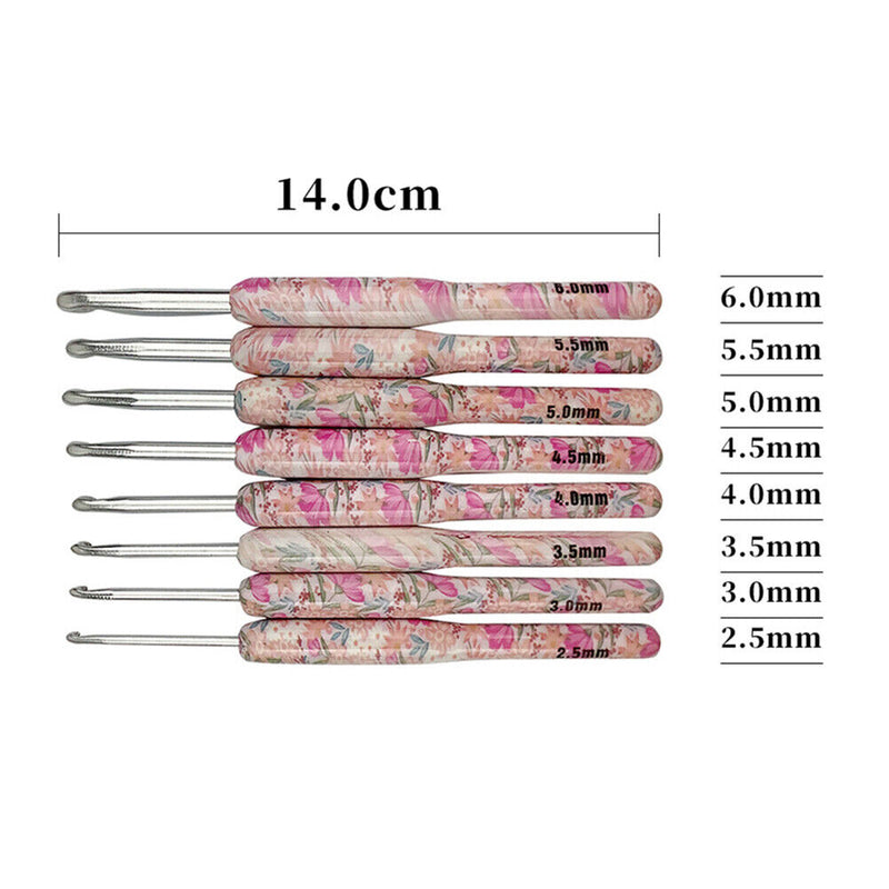 #A 8pcs Printed Crochet Hook Kit DIY Stitching Needle Yarn Knitting Craft Tools