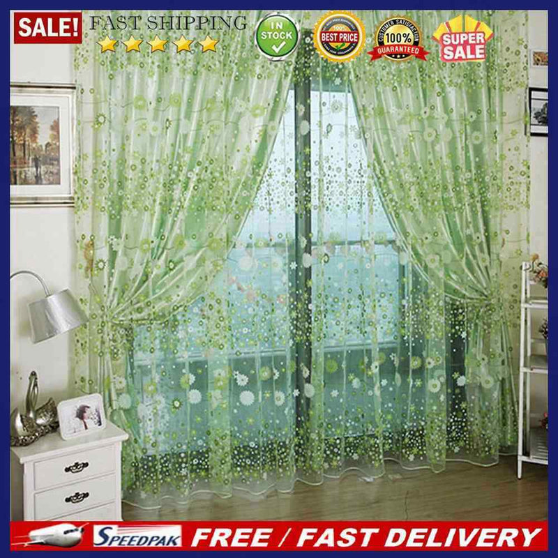 Floral Printed Tulle Voile Window Curtain Sheer Drape Panel 200x100CM Green