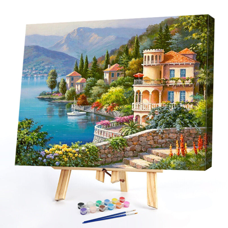 Hand Painted Oil Paint by Numbers DIY Downtown Scene Drawing Wall Decoration Kit