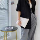 Women PU Thread Envelope Bag Solid Color Zipper Luxury Clutch Purse (White)