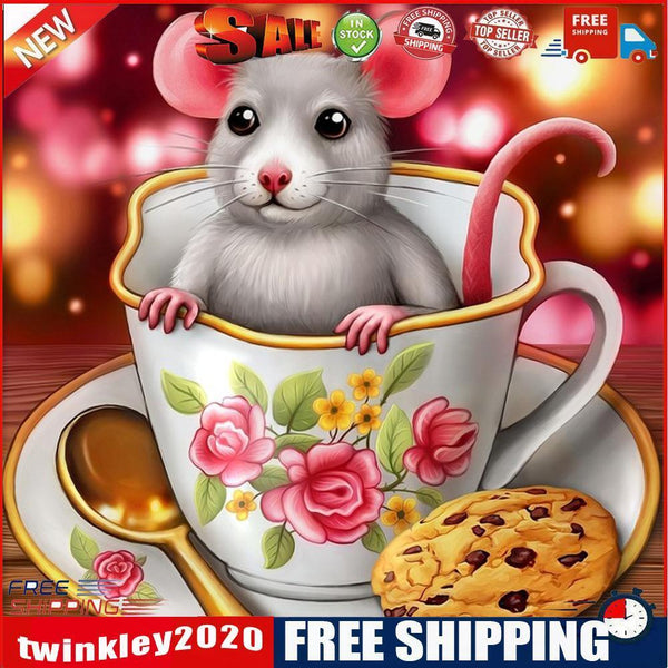 5D DIY Diamond Painting Mouse and Cup Full Round Drill Embroidery Wall Art