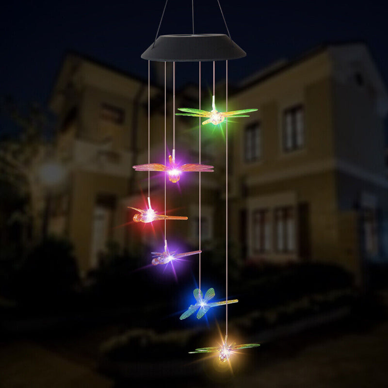 Dragonfly Solar LED Color Changing Wind Chime Lamp Garden Pendant Light (A)
