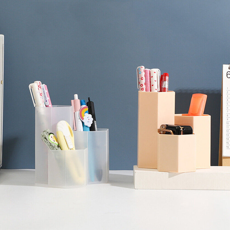 3 Lattices Makeup Brush Storage Box Cosmetics Pen Holder Organizer (Pink) Newly