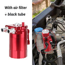 Baffled Car Oil Trap Catch Can Set with Air Filter Hose Fuel Tank Kit (Red)