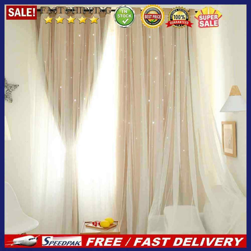 1pc Hollowed Star Shading Window Curtain Drapes Purdah for Home(Ivory)