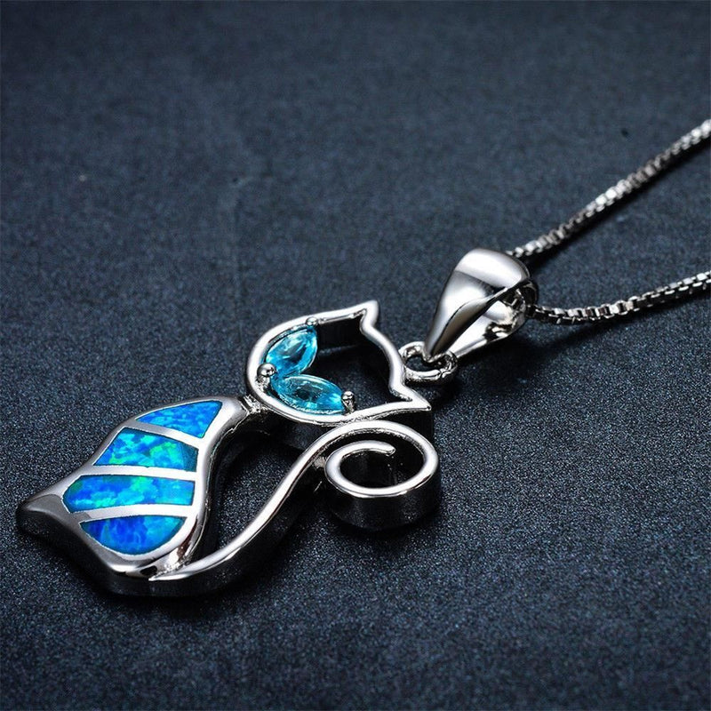 Exquisite Fashion Women Elegant Gift Cat Pendant Opal Necklace Chain Jewelry