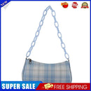 Retro Women Plaid Print Underarm Bag Casual Acrylic Chain Handbag (Blue)