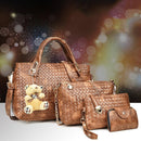 Women 4pcs Bag Set Weaven PU Soft Handbag Should Bag Tote Clutch(Yellow)