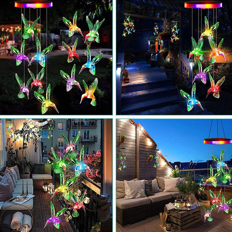 Solar Wind Chime Lamps Hanging Lights Home Garden Yard Decor (Hummingbird) Newly