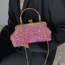 #A Women Sequin Clutch Purse Bride Evening Bag Metal Handle Party Prom Handbags