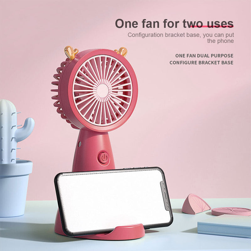Mini Portable Fan Cute Antler USB Rechargeable Pocket Handheld Cooler (Red)