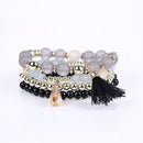 Woman Multilayer Bracelet Beads Coin Tassel Bracelets (Black)