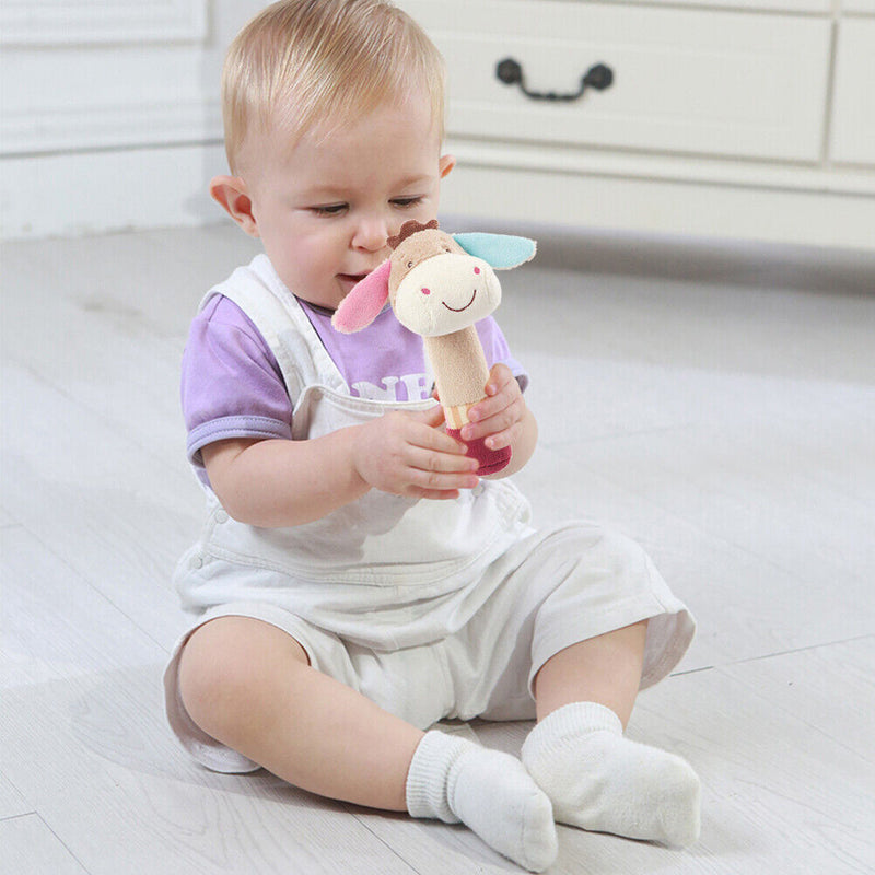Baby Rattles Cartoon Animal Hand Bells BB Stick Music Shaker Baby Toys (D) Newly