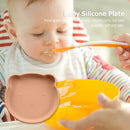 Children Dishes Baby Silicone Sucker Feeding Bowl Kid Dining Plate (Red) Newly