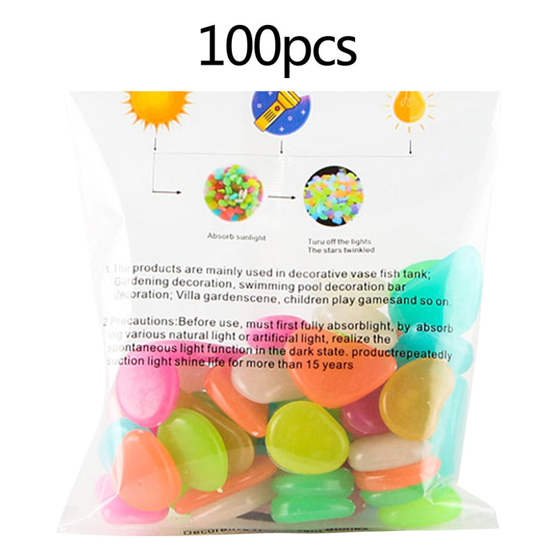 Glow in The Dark Rocks - 100pcs Glowing Pebble Powered by Sunlight for Fish Tank