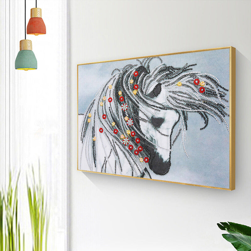 Mosaic Special Shaped DIY 5D White Horse Diamond Painting Drawing Wall Kit Newly