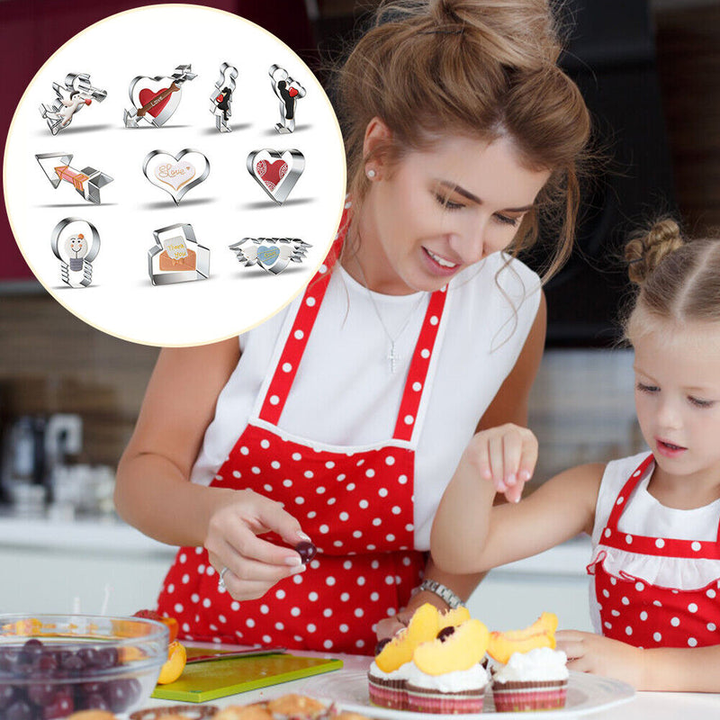 10pcs/set Stainless Steel Cookie Cutter Molds Valentine s Day DIY Baking Biscuit