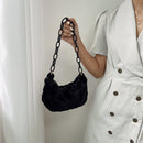 Retro Women Acrylic Chain Plush Underarm Bag Casual Small Handbags (Black)