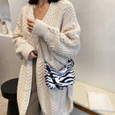 Portable Women Furry Shoulder Tote Autumn Street Animal Print Underarm Chain Bag