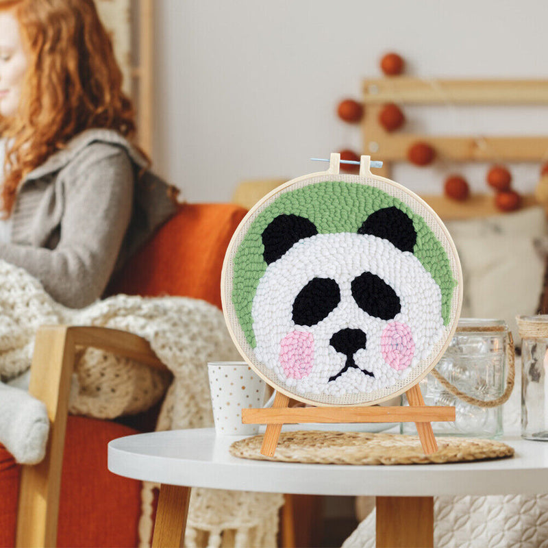 Panda Pattern Punch Needle Embroidery Kit DIY Craft Easy Needlework Wool Work