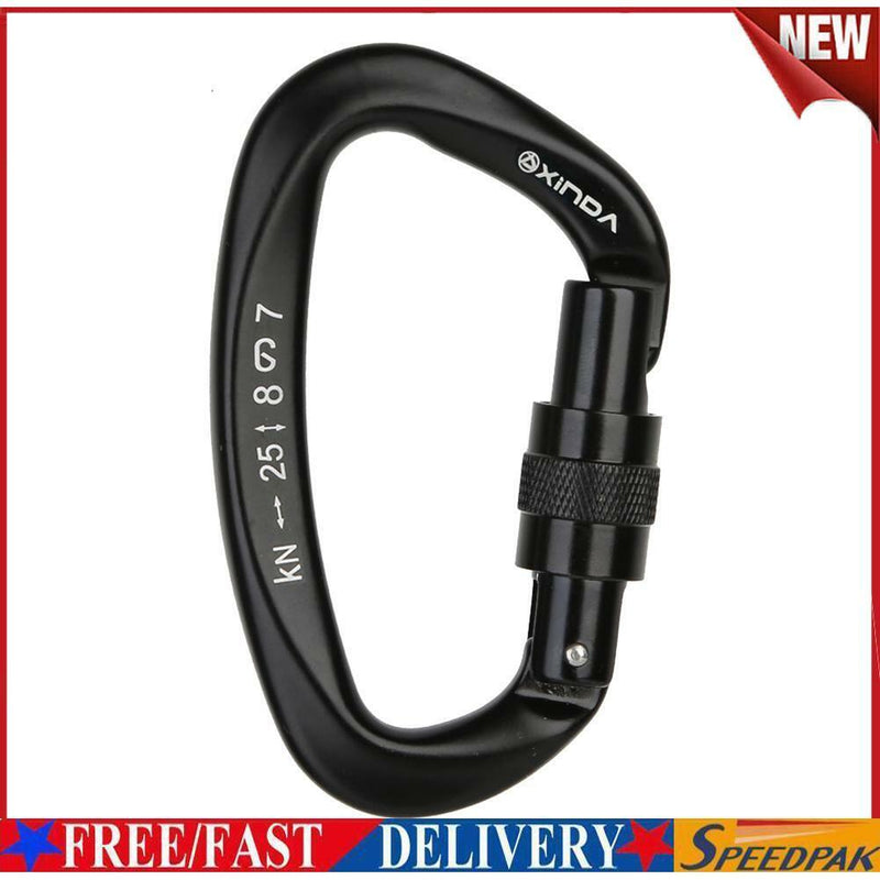 25KN D Shape Safety Lock Carabiner Outdoor Rock Climbing Buckle (Black)