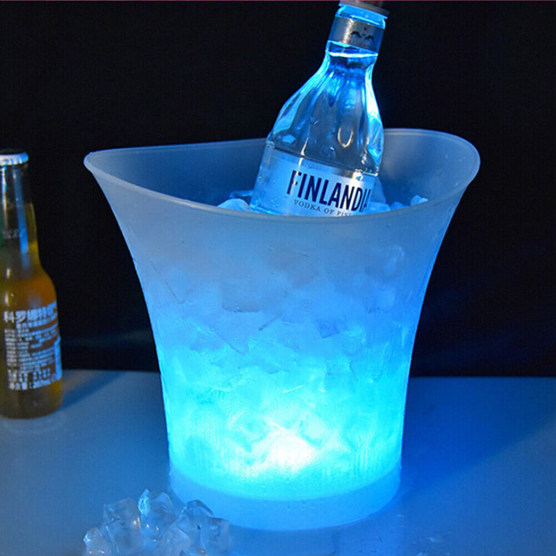 5L Beer Ice Bucket LED Plastic Bar KTV Party Ice Bucket Barware (Blue) Newly