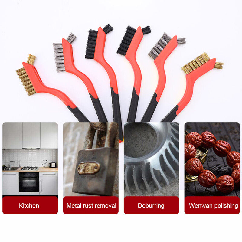 3pcs Wire Brush 7 inch Mini Micro Rust Paint Remover Scrubbing Brushes Red Newly