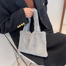 Women Winter Soft Fur Solid Color Top-handle Bag Small Handbag (Grey)
