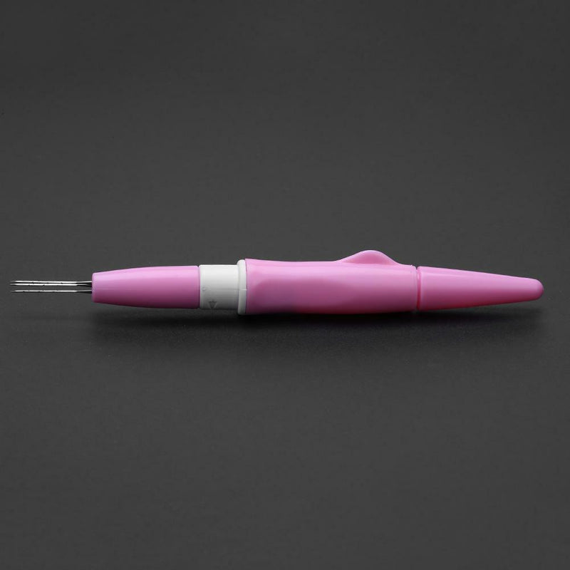 Needle Felting Handle Holder with 3 Needles Wool Embroidery DIY Tool(Pink)