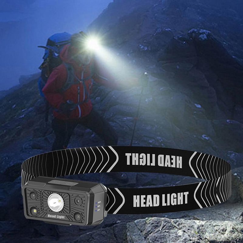 Rechargeable Powerful Sensor Headlamp XPE LED Fishing Headlight (Black)