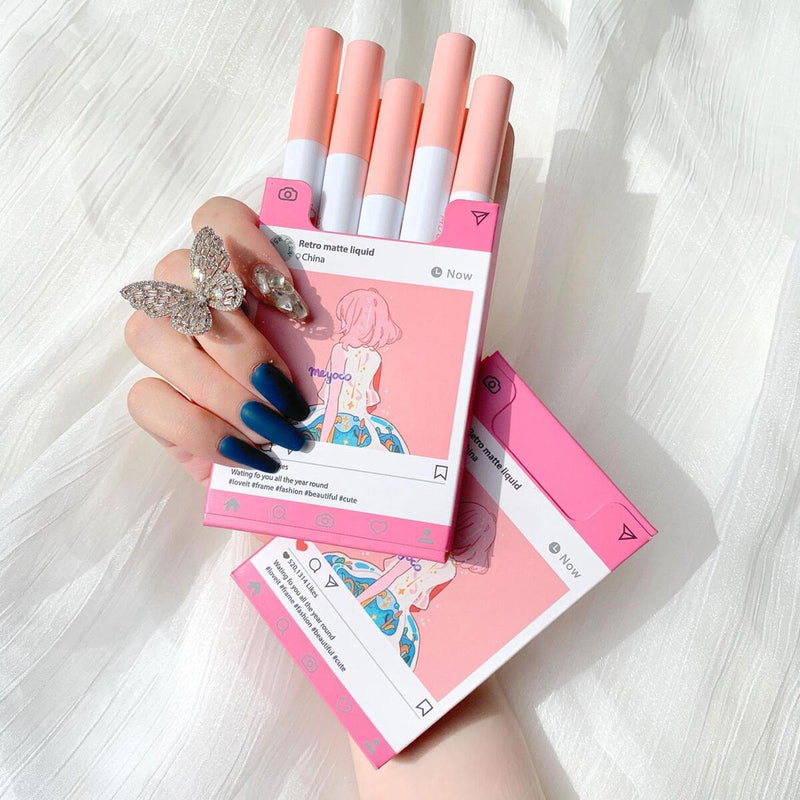 5pcs/set Retro Liquid Pink Girly Cigarette Tube Lip Tint Set: Lip Glaze E1B8