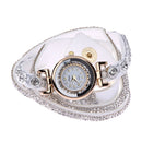 Duoya Leather Bracelet Watch Rhinestone Quartz Bracelet Watch (White)