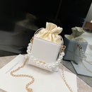 Women Square Box Shoulder Bag PU Chain Mini Handbag Drawstring Messenger Totes