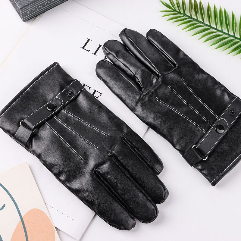 Waterproof Warm PU Leather Gloves Touch Screen Gloves Thicken Full Finger