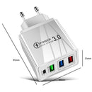3 USB Fast Charger 3.1A PD Type-C Wall Power Adapter for Phone (White EU) Newly