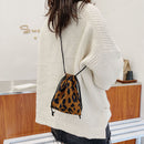Women Mini Corduroy Crossbody Bag Shoulder Drawstring Phone Purse (Leopard)