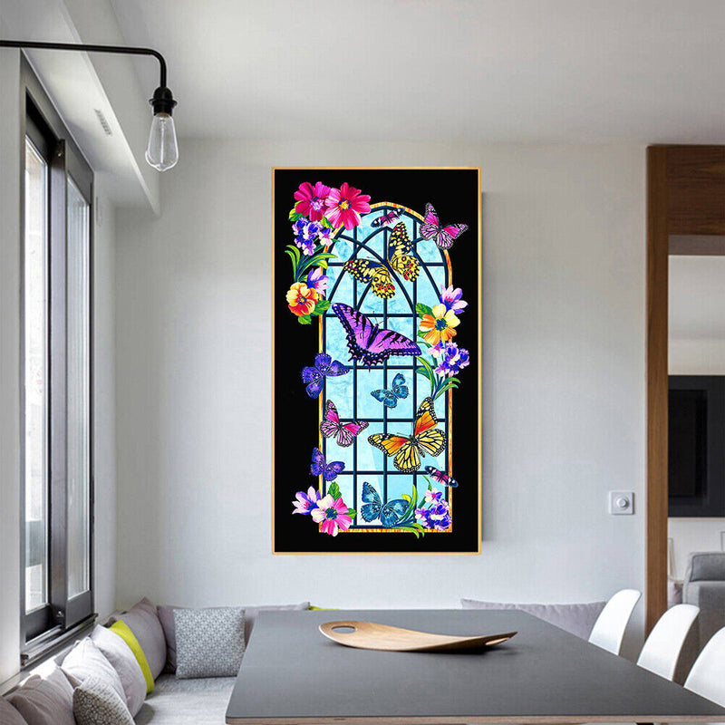 Window Flower Butterfly 5D DIY Diamond Painting Full Round Drill Picture Cr