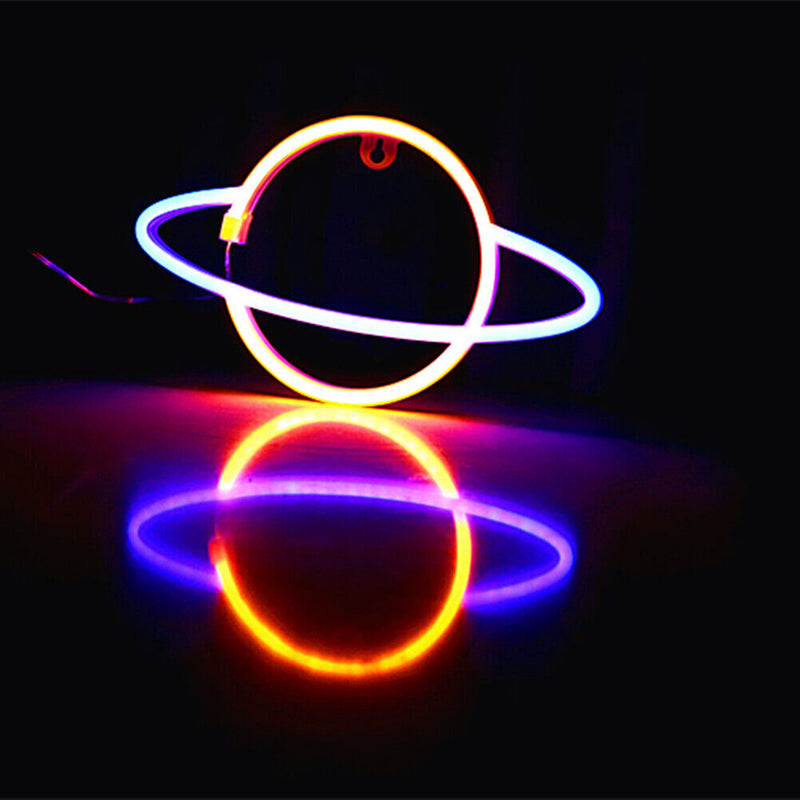 Elliptical Planet Shaped Sign Neon Lamp LED Dual Use Night Light Decor (D)